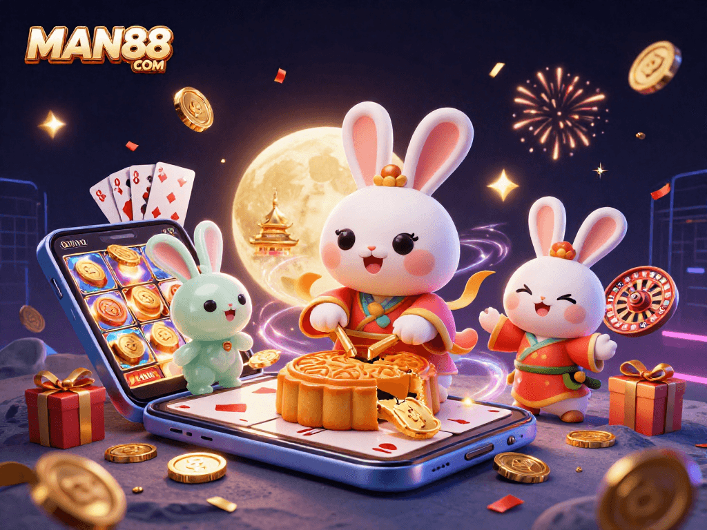 Experience thrilling gameplay at MAN88 COM with a 3D illustration of engaging casino elements.