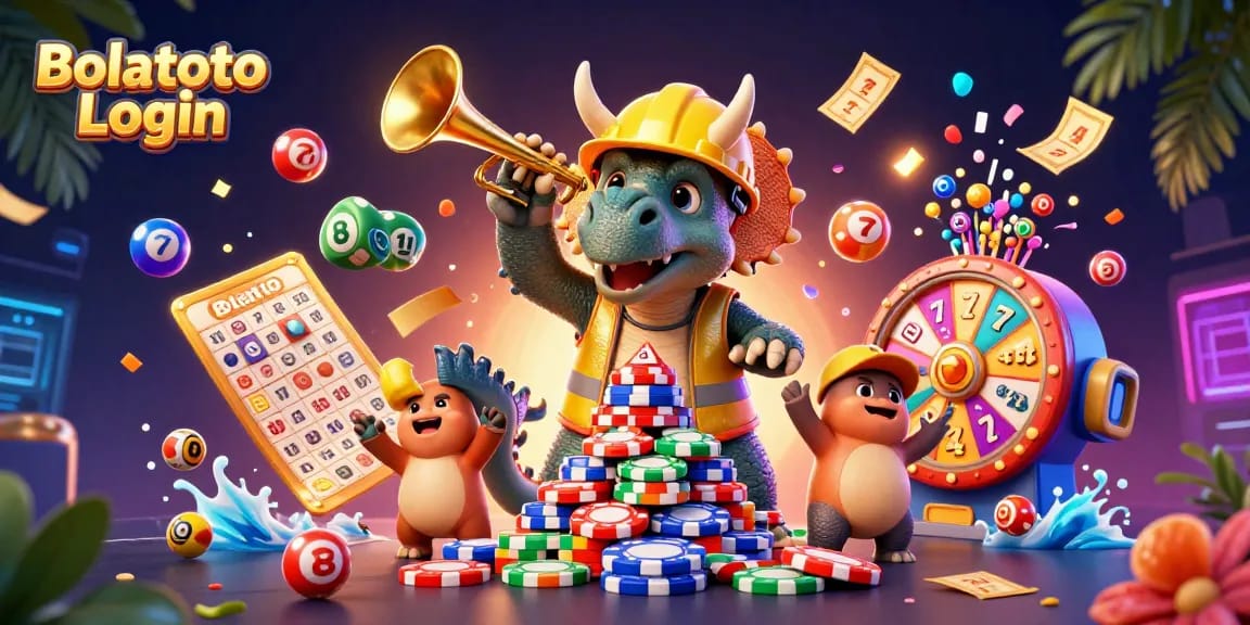 Bolatoto Login: Celebrate wins with a dynamic casino illustration featuring exciting gaming elements.