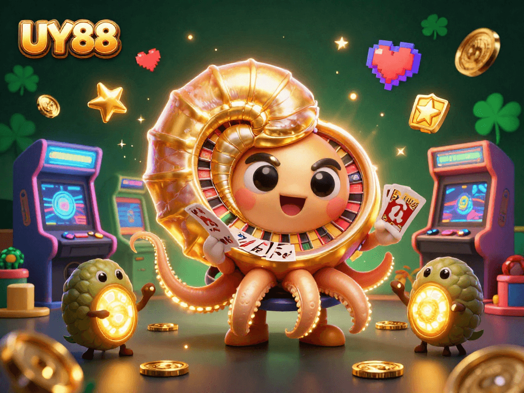 Experience thrilling gameplay at UY88 with a surreal casino scene featuring a glowing nautilus and vibrant game elements.