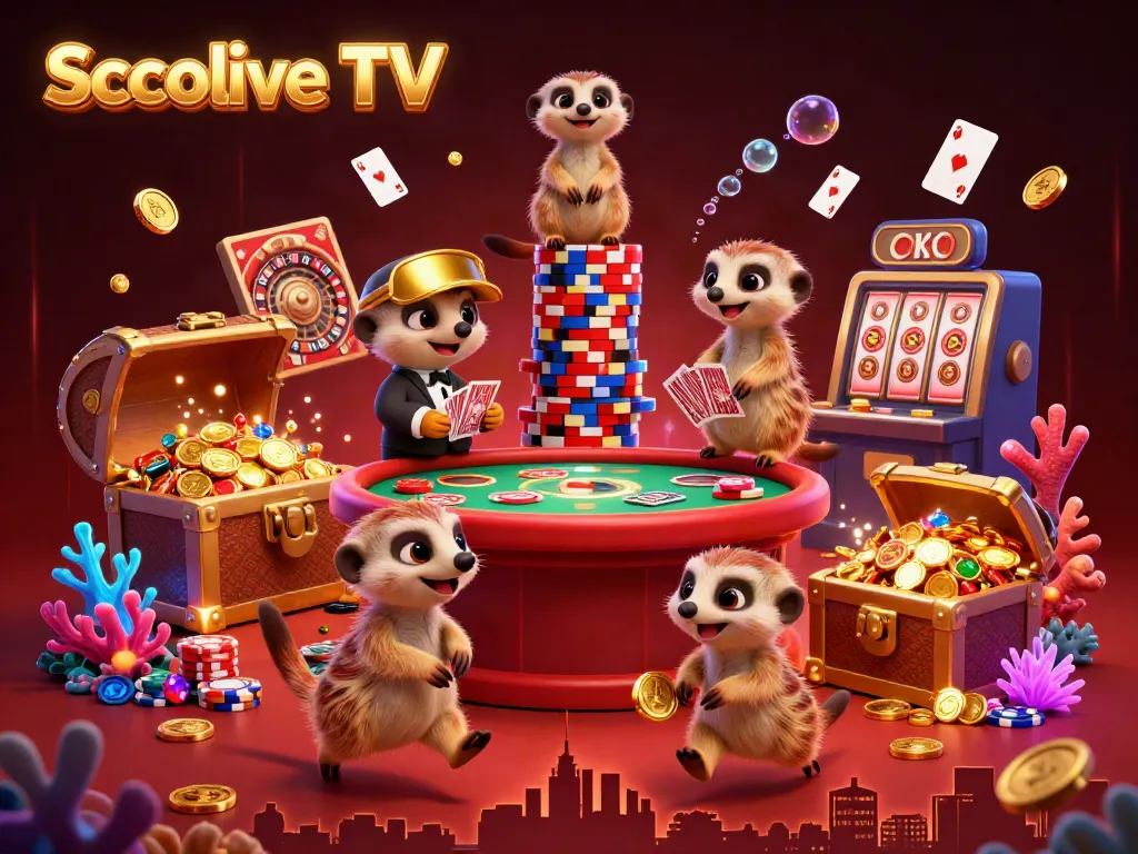 Experience thrilling gambling action with Socolive TV in an animated casino scene featuring lively meerkats.