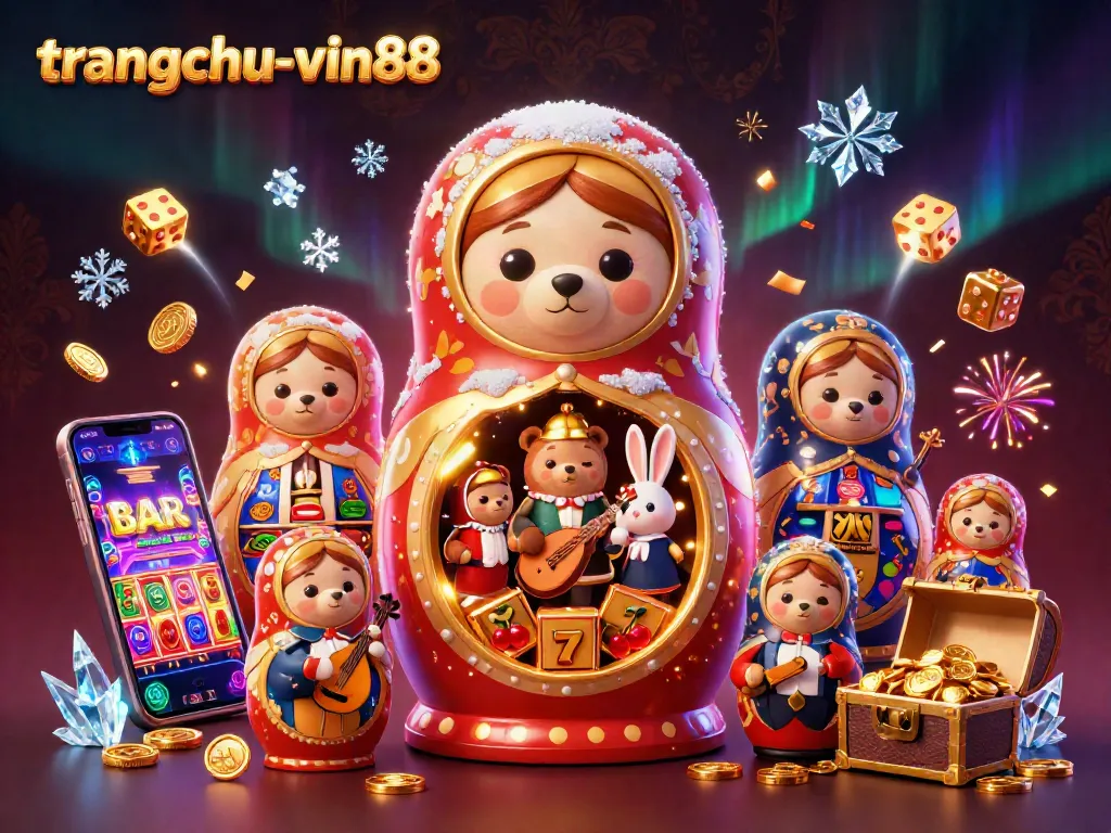 Engage in gaming at trangchu-vin88 with bears and dynamic casino elements in a vibrant 3D scene.