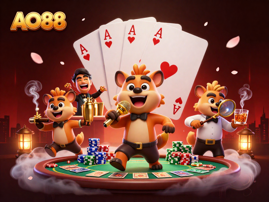 Experience thrilling interactions at AO88's lively casino with a humorous hyena trio.