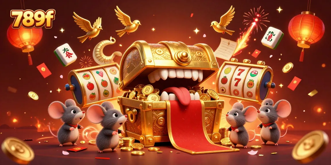 Experience the thrill of gameplay with 789f's golden treasure chest drawing in charming adventurer mice amidst rich casino elements.