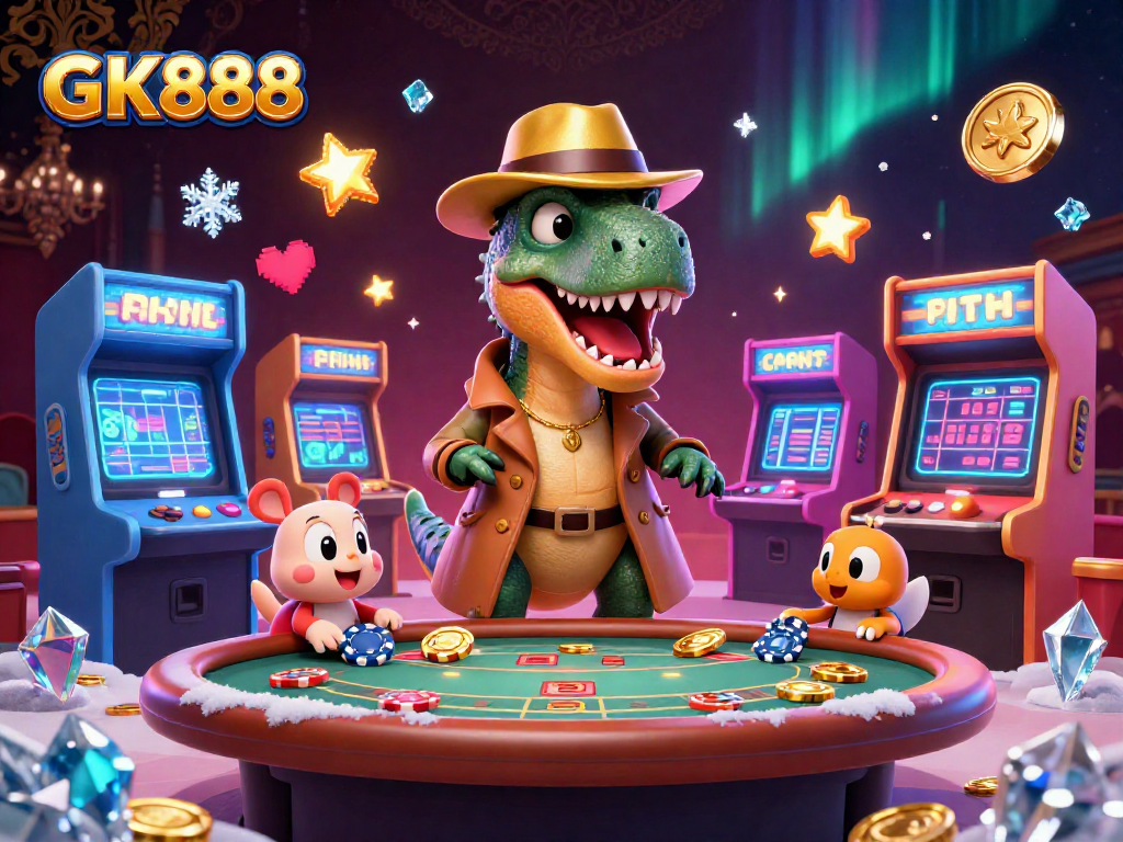 GK888 offers thrilling gaming experiences as a velociraptor card counter entertains at a blackjack table.