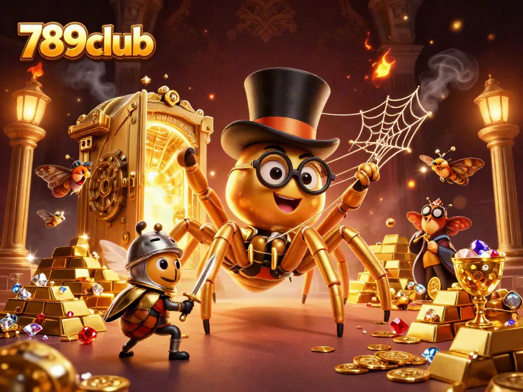 Engage with exciting gameplay at 789club featuring a dynamic scene of a golden tarantula and beetle knight.