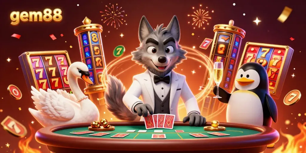Engage with gem88's vibrant slots action featuring whimsical characters amidst colorful jackpots.
