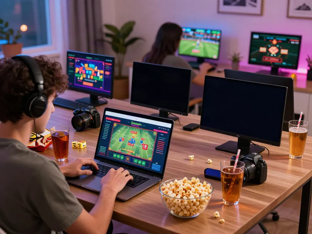 Players enjoying vibrant games on Sunwin platform, showcasing Baccarat and mobile access in a cozy gaming environment.