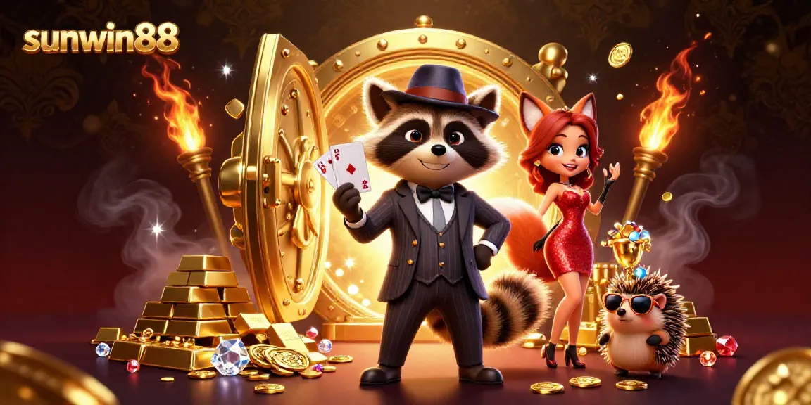 Experience thrilling wins with sunwin88 in a vibrant casino scene featuring charming animal characters.