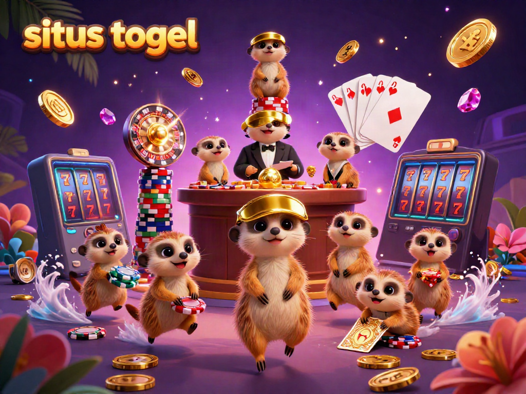 Engage in situs togel excitement with meerkats managing a vibrant 3D casino operation.