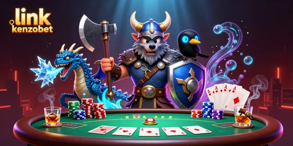 Engage with the excitement of link kenzobet through this vibrant 3D casino scene full of action.