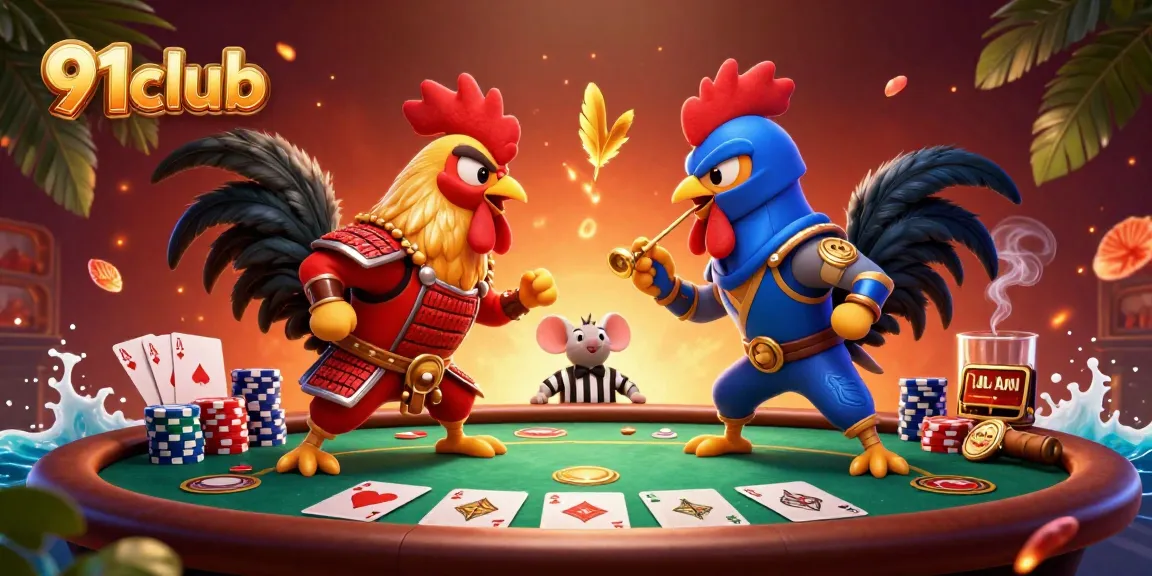 Engage in thrilling gameplay with 91club as roosters face off in an electrifying poker showdown.