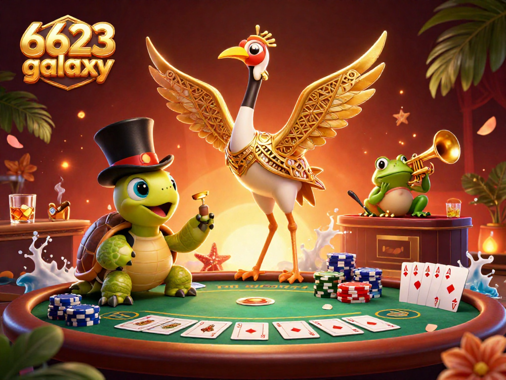 Experience exciting gameplay at 6623 galaxy with vibrant casino characters and thrilling poker elements.