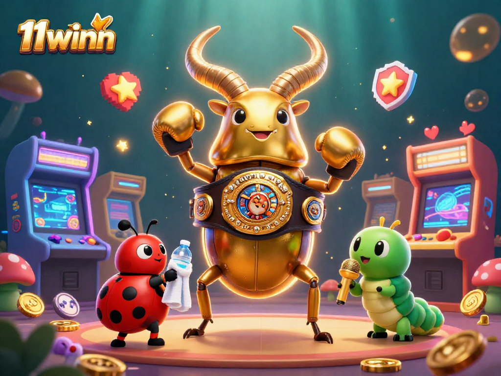 Experience excitement at 11winn with a cartoon boxing match featuring casino elements.