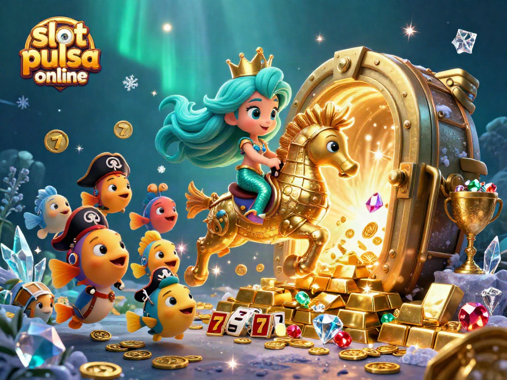 Experience thrilling slot pulsa online gameplay with a vibrant underwater scene featuring a mermaid princess and treasure galore.