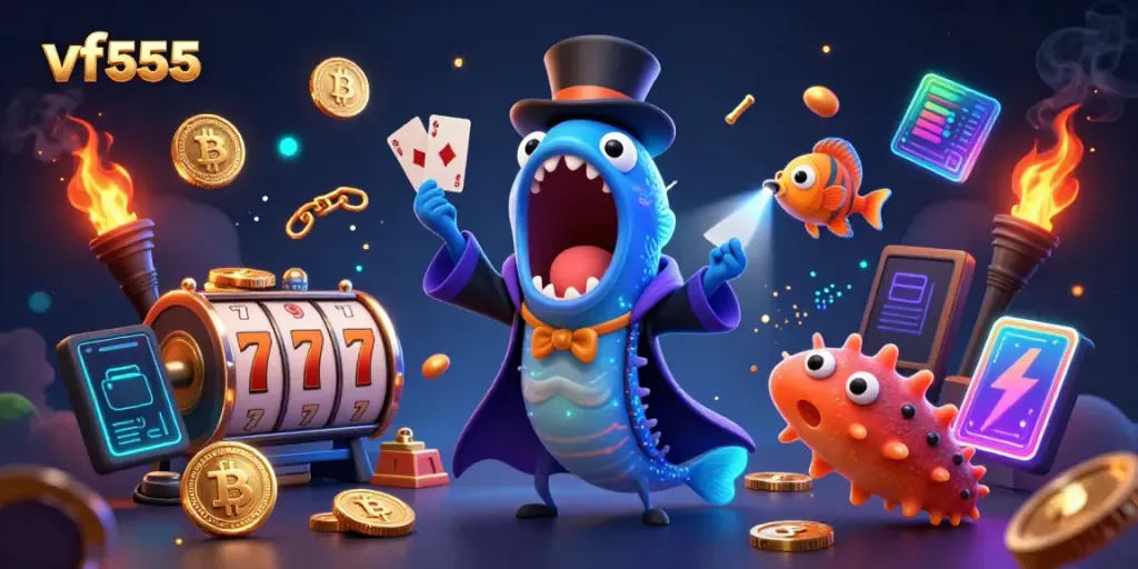Engage in exciting slot games at vf555 with a magical underwater scene featuring a deep-sea gulper eel.