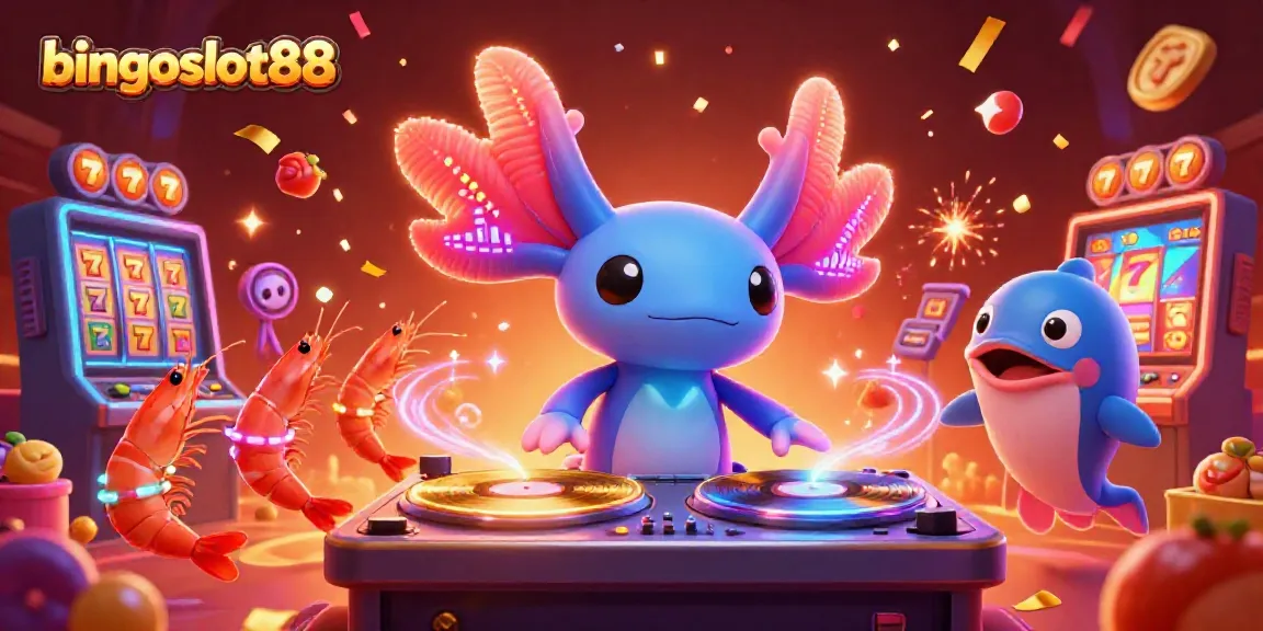 Menggoda kesempatan emas di bingoslot88 dengan DJ axolotl neon yang ceria dan berbagai elemen permainan yang menarik.