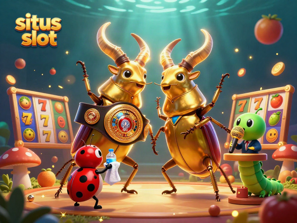 Menangkan situs slot dengan gulungan slot, jackpot, dan simbol buah di arena kompetisi.