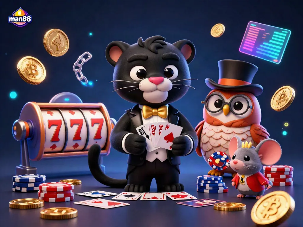 Experience thrilling casino action with man88 featuring a stylish panther dealing cards in animated 3D scene.