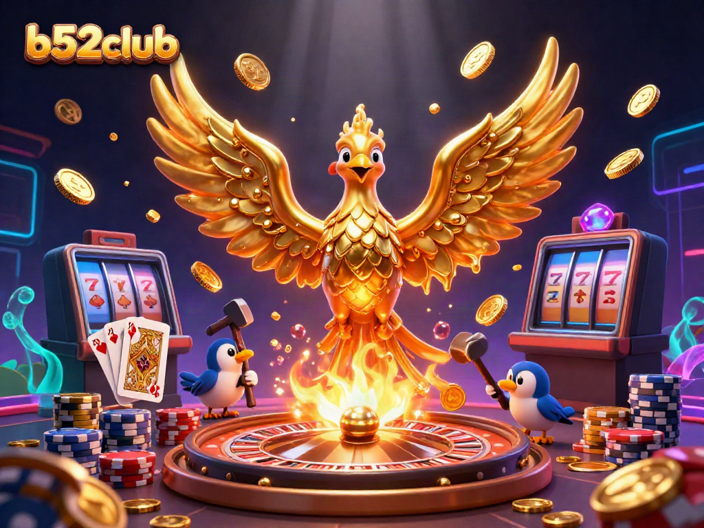 Experience thrilling action with B52Club's molten golden phoenix amidst dynamic casino games and rewards.