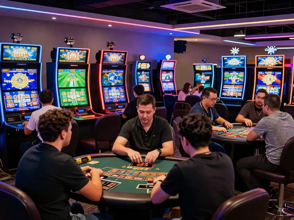 Players engaging with nhà cái five88 games in a vibrant casino atmosphere