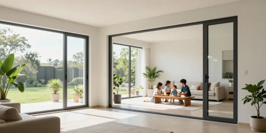 Stylish living room with installed Jendela Upvc allowing natural light to fill the space.