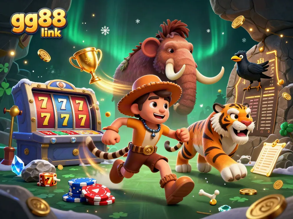 Score big at GG88 link with a dynamic 3D casino scene featuring an exciting caveman duo!