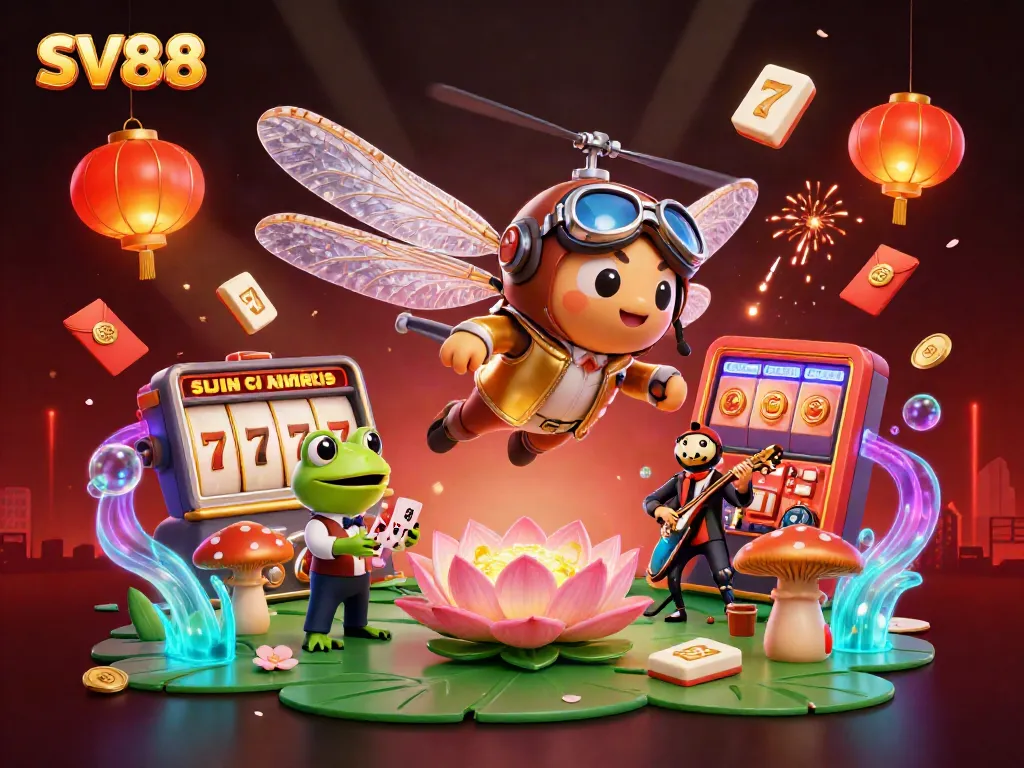 Immerse in SV88's vibrant gaming world featuring dynamic characters and rich casino elements