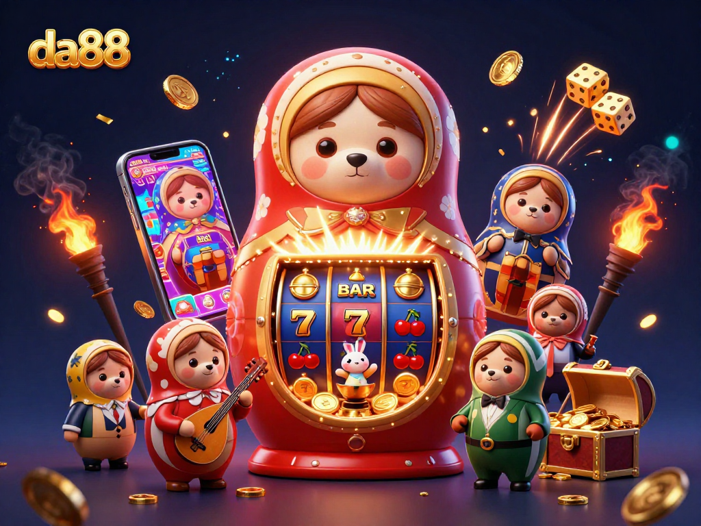 Enjoy the excitement of da88 with vibrant 3D characters celebrating a jackpot in a lively casino setting.