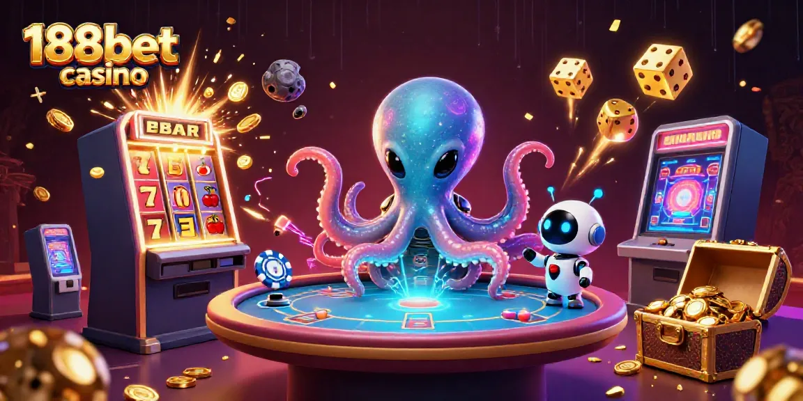 Experience thrilling gaming at 188bet casino with a dazzling 3D alien casino scene featuring poker and slot games.