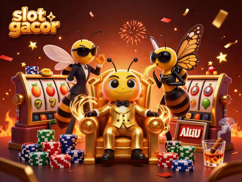 Experience the action of slot gacor with vibrant characters and dynamic game elements in a thrilling casino illustration.