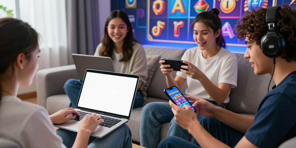 Exciting online slot gacor gaming session with players on laptops and mobile devices.